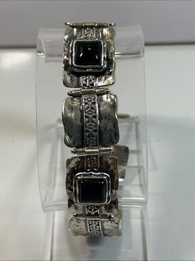 NWT Passage To Israel Hammered Panel Link Genuine Black Onyx Gemstone Bracelet